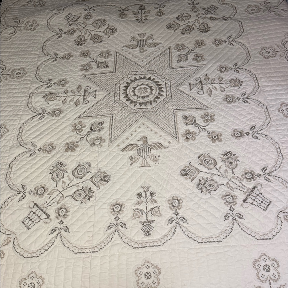 Elegant Cream and Brown Quilted Bedspread